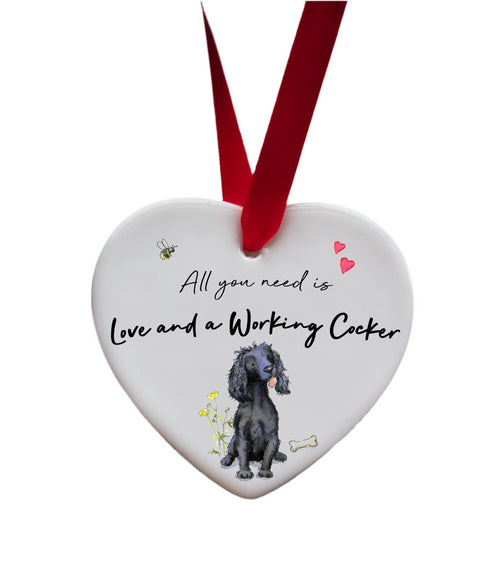 Love and a Cocker (Working) Black Ceramic Heart